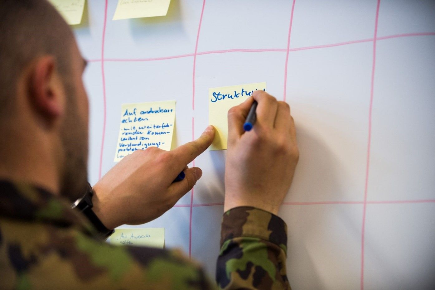 Un soldat écrit sur un Post-it